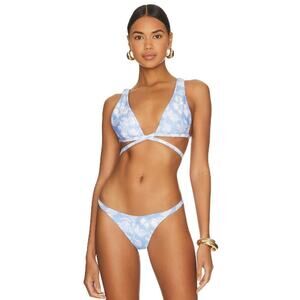 L*Space Avery Bikini Top Blue White Floral Print Size Medium NEW with Tags